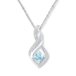 Aquamarine Necklace 1/15 ct tw Diamonds 10K White Gold