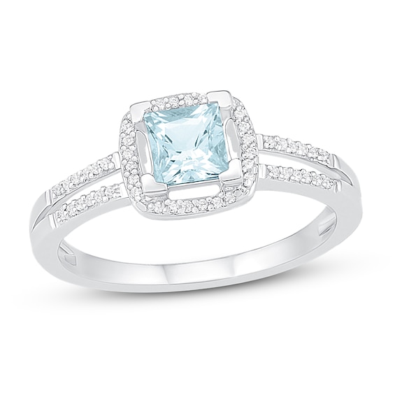 Aquamarine Ring 1/10 ct tw Diamonds 10K White Gold | Kay