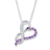 Thumbnail Image 1 of Amethyst Heart Necklace 1/20 ct tw Diamonds Sterling Silver