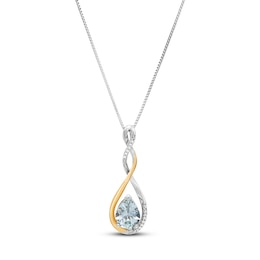 Aquamarine Necklace 1/20 cttw Diamonds Sterling Silver/10K Gold