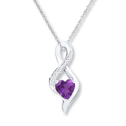 Heart Amethyst Necklace 1/20 ct tw Diamonds Sterling Silver