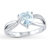 Thumbnail Image 1 of Aquamarine Heart Ring 1/20 ct tw Diamonds Sterling Silver