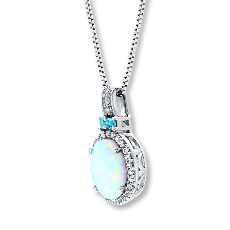 Main Image 3 of Lab-Created Opal & Sapphire Necklace With Topaz Sterling Silver