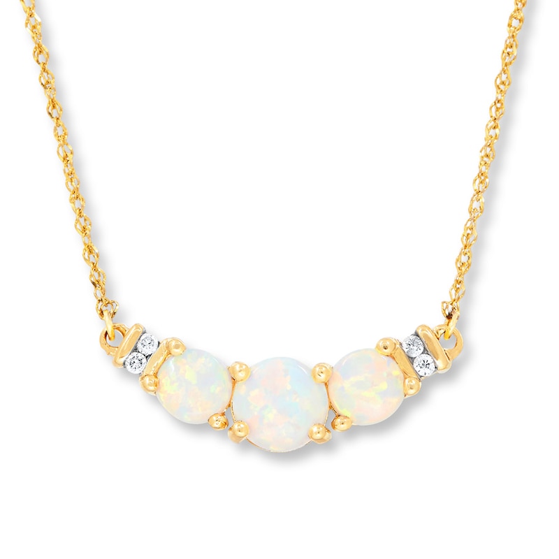 Main Image 1 of Lab-Created Opal Necklace Diamond Accents 10K Yellow Gold