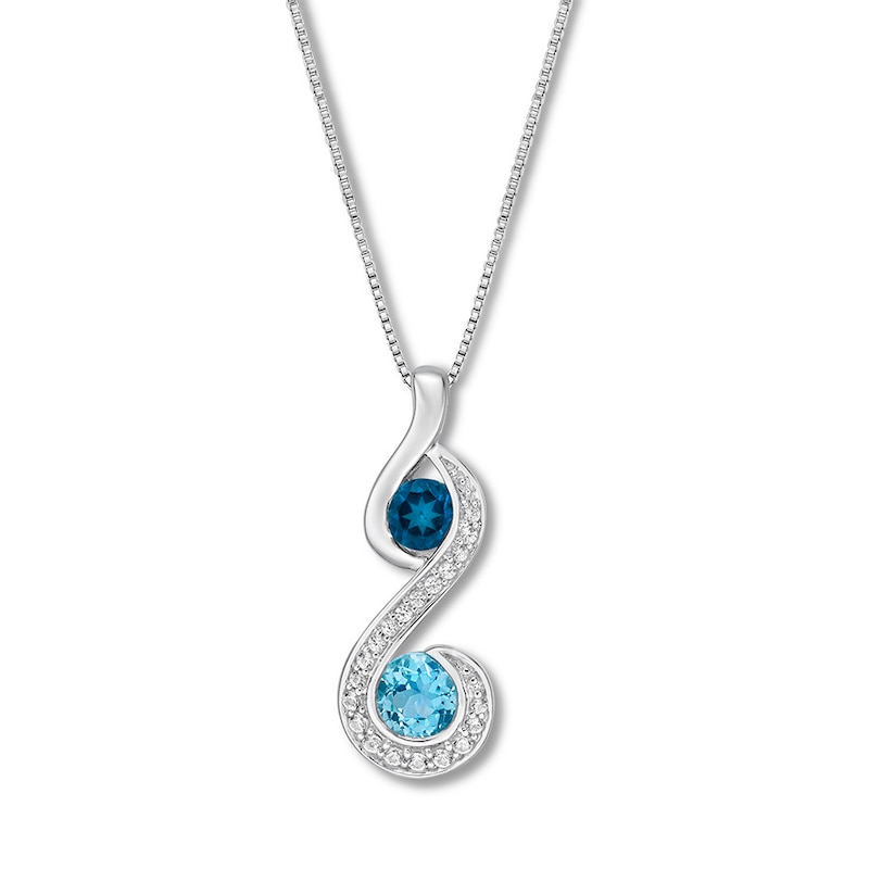 Main Image 1 of Blue Topaz & Lab-Created Sapphire Necklace Sterling Silver