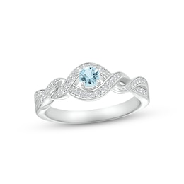 Blue Topaz Ring 1/6 ct tw Diamonds 10K White Gold