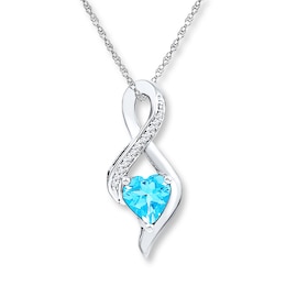 Heart-Shaped Topaz Necklace 1/20 ct tw Diamonds 10K White Gold