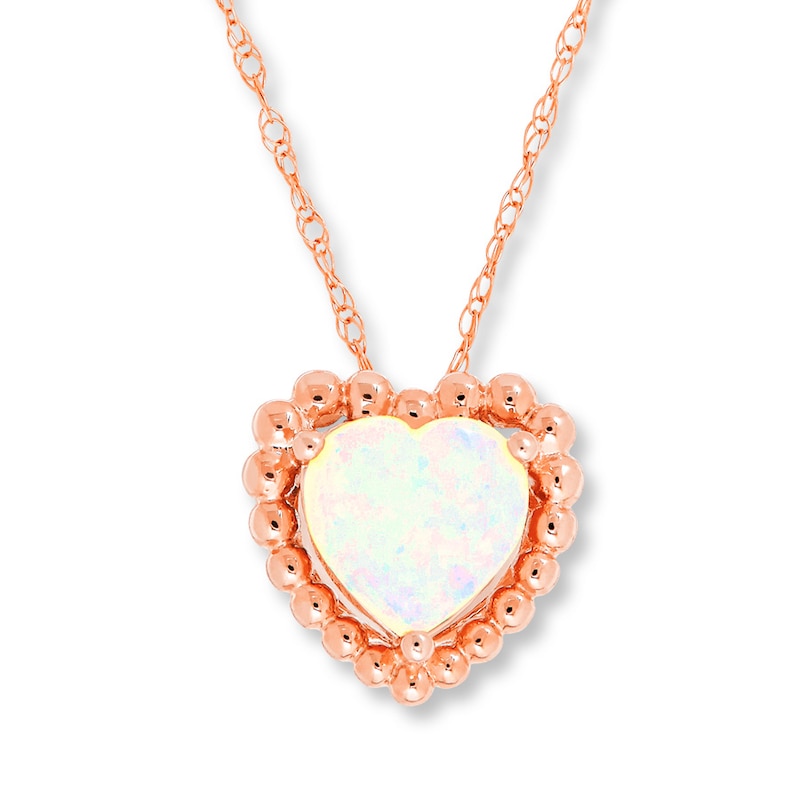 Main Image 1 of Heart Necklace Lab-Created Opal 10K Rose Gold