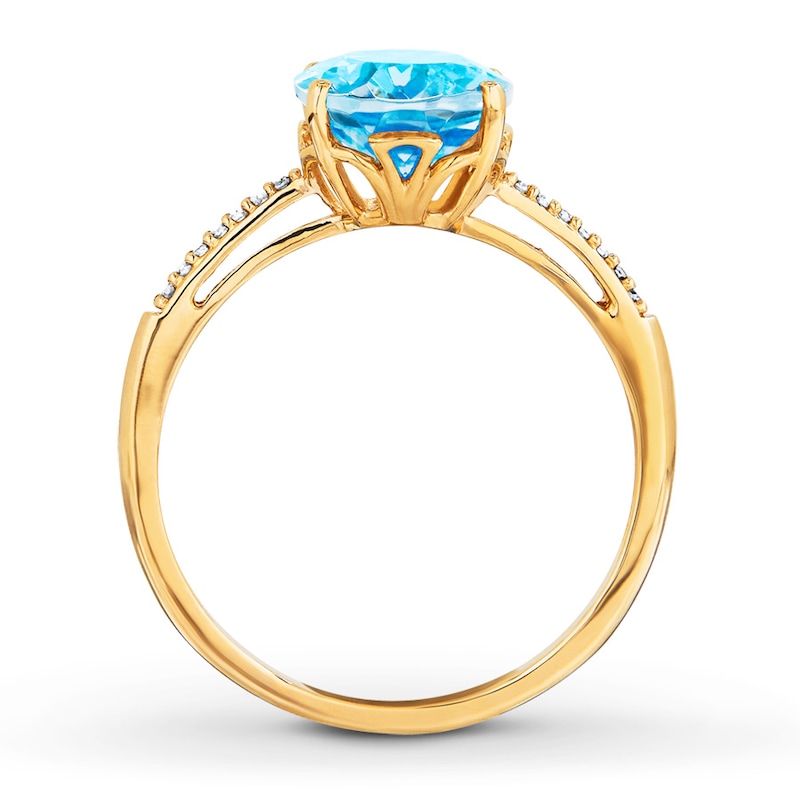 Main Image 2 of Blue Topaz Ring Diamonds 10K Yellow Gold