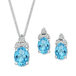 Boxed Set Topaz/Lab-Created White Sapphires Sterling Silver