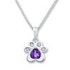 Thumbnail Image 1 of Amethyst & Diamond Paw Print Necklace Sterling Silver