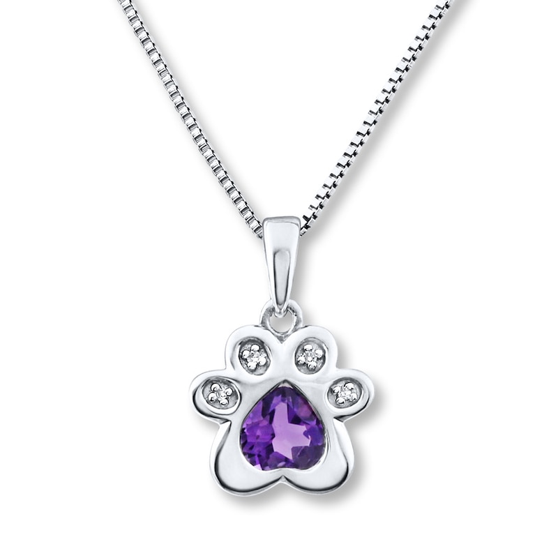 Main Image 1 of Amethyst & Diamond Paw Print Necklace Sterling Silver