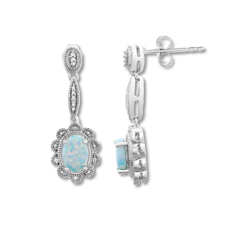 Lab-Created Opal Boxed Set 1/20 ct tw Diamonds Sterling Silver