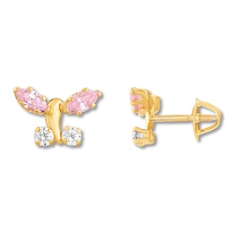 Children's Butterfly Earrings Cubic Zirconia 14K Yellow Gold