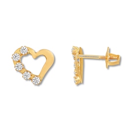 Children's Heart Earrings Cubic Zirconia 14K Yellow Gold