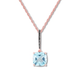 Blue Topaz & Black Diamond Necklace 10K Rose Gold