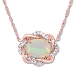 Natural Opal Necklace 1/15 ct tw Diamonds 10K Rose Gold 17&quot;