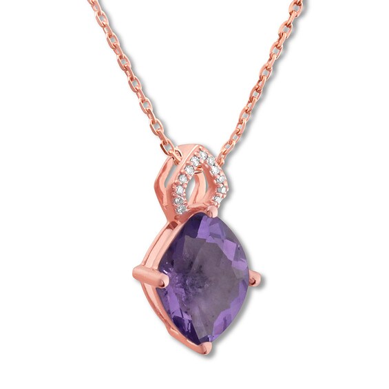 Amethyst Necklace with Diamonds 10K Rose Gold | Womens Necklaces ...