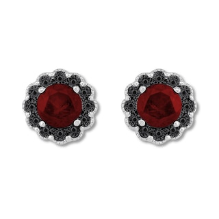 Garnet Earrings 1/10 ct tw Black Diamonds Sterling Silver | Kay