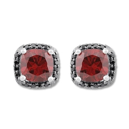 Garnet Earrings 1/6 ct tw Black Diamonds Sterling Silver