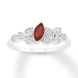 Garnet & Diamond Ring Sterling Silver