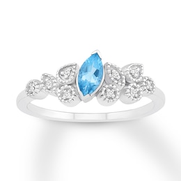 Blue Topaz & Diamond Ring Sterling Silver