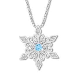 Blue Topaz Snowflake Necklace Sterling Silver