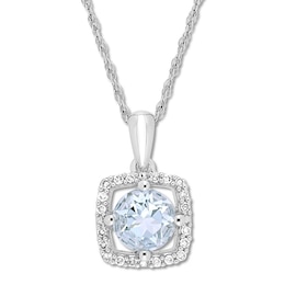 Aquamarine Necklace 1/10 ct tw Diamonds 10K White Gold 17&quot;