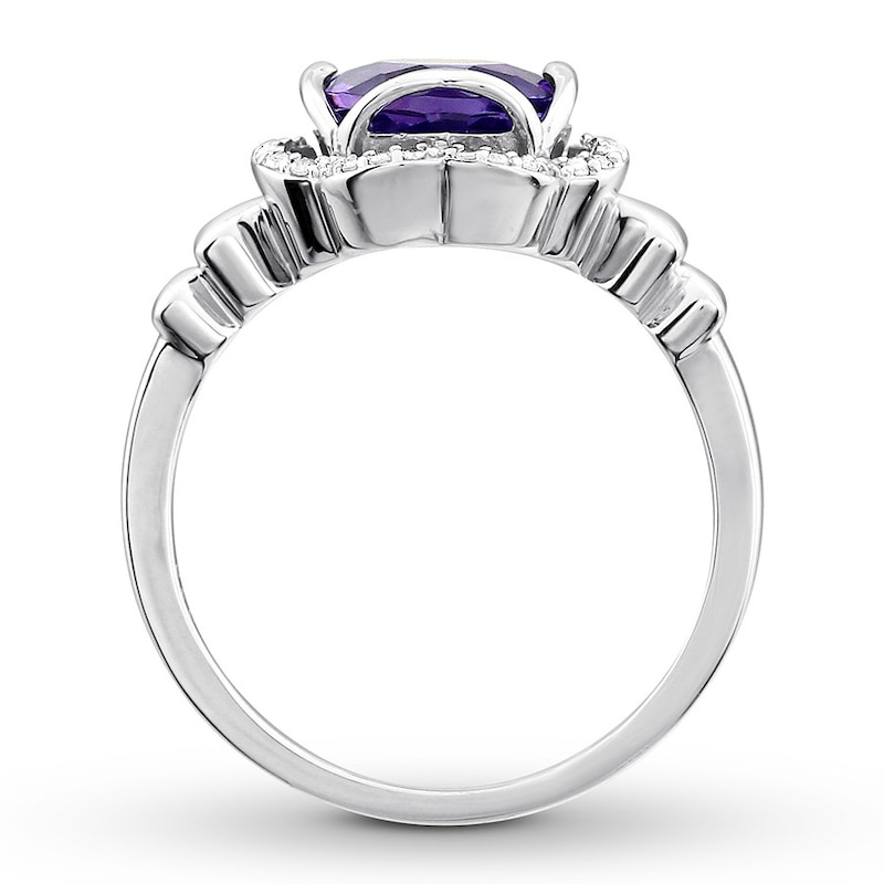 Main Image 2 of Amethyst Floral Ring 1/10 ct tw Diamonds Sterling Silver