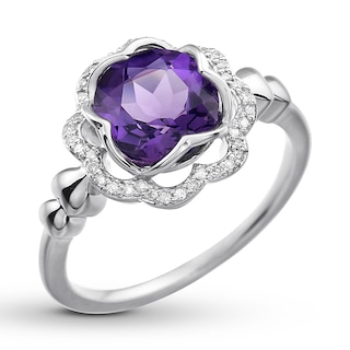 Amethyst Floral Ring 1/10 ct tw Diamonds Sterling Silver | Kay