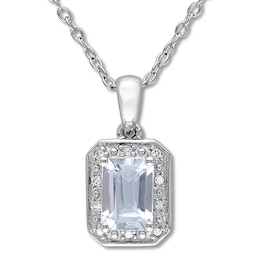 Aquamarine Necklace with Diamonds Sterling Silver