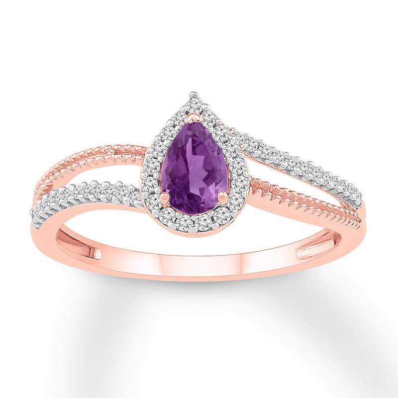 Main Image 1 of Amethyst & Lab-Created White Sapphire Ring 10K Rose Gold