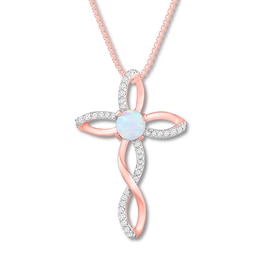 Lab-Created Opal Cross Necklace with Diamonds 10K Rose Gold