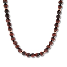 Men's Tiger's Eye Bead Necklace Stainless Steel 24&quot;