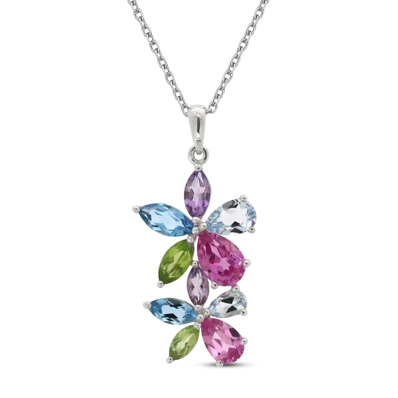 Main Image 1 of Blue Topaz & Amethyst & Peridot & Lab-Created Pink Sapphire Necklace 18&quot;