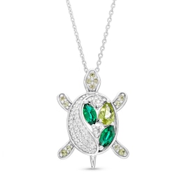 Vibrant Shades Peridot, Green Quartz, Lab-Created Emerald & Lab-Created Sapphire Turtle Necklace Sterling Silver 18&quot;
