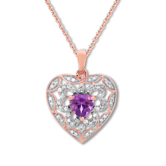 Amethyst Heart Necklace 1/6 ct tw Diamonds 10K Rose Gold | Kay