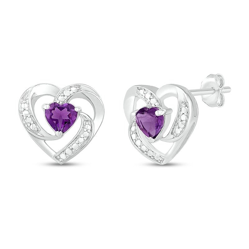 Main Image 1 of Amethyst Heart Earrings Sterling Silver