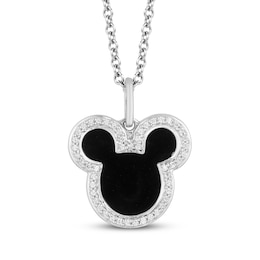 Disney Treasures Mickey Mouse Black Onyx & Diamond Necklace 1/10 ct tw Sterling Silver 17&quot;
