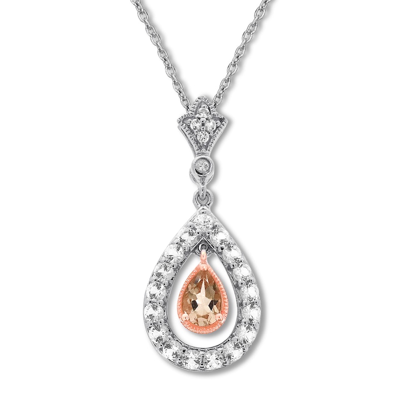 Main Image 1 of Morganite & White Topaz Necklace Sterling Silver/10K Rose Gold