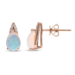 Opal Earrings 1/20 ct tw Diamonds 10K Rose Gold