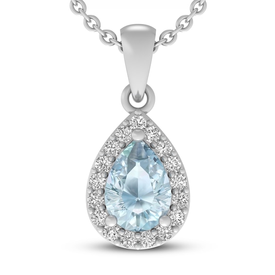 Aquamarine & White Lab-Created Sapphire Necklace Sterling Silver 18