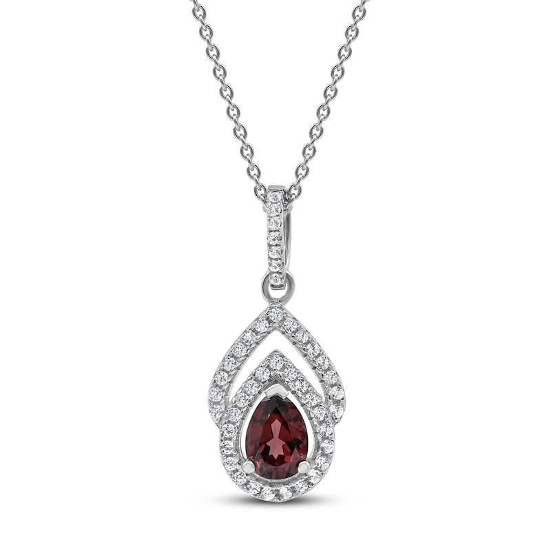 Garnet & White Lab-Created Sapphire Necklace Sterling Silver 18