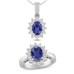 Tanzanite & White Lab-Created Sapphire Boxed Set Sterling Silver - Size 7