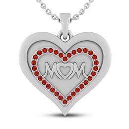 Garnet MOM Heart Necklace Sterling Silver 18&quot;