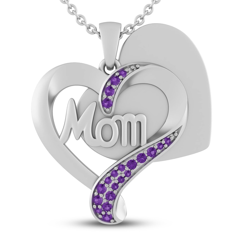 Amethyst MOM Heart Necklace Sterling Silver 18