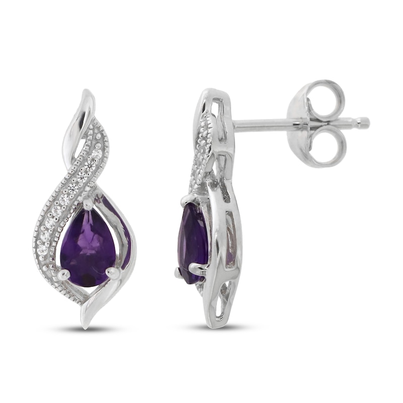 Main Image 1 of Amethyst & Lab-Created Sapphire Earrings in Sterling Silver