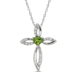 Peridot & White Lab-Created Sapphire Cross Necklace Sterling Silver 18&quot;