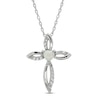 Thumbnail Image 0 of Lab-Created Opal & White Lab-Created Sapphire Cross Necklace Sterling Silver 18"