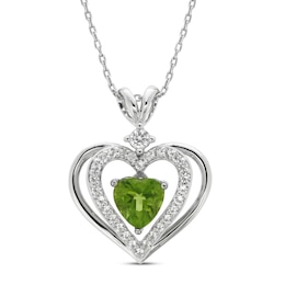 Peridot & White Lab-Created Sapphire Heart Necklace Sterling Silver 18&quot;